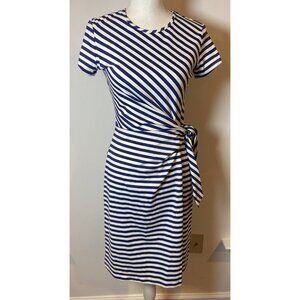 J.McLaughlin Dress Faux Wrap Catalina Cloth Navy Blue White Stripe XS